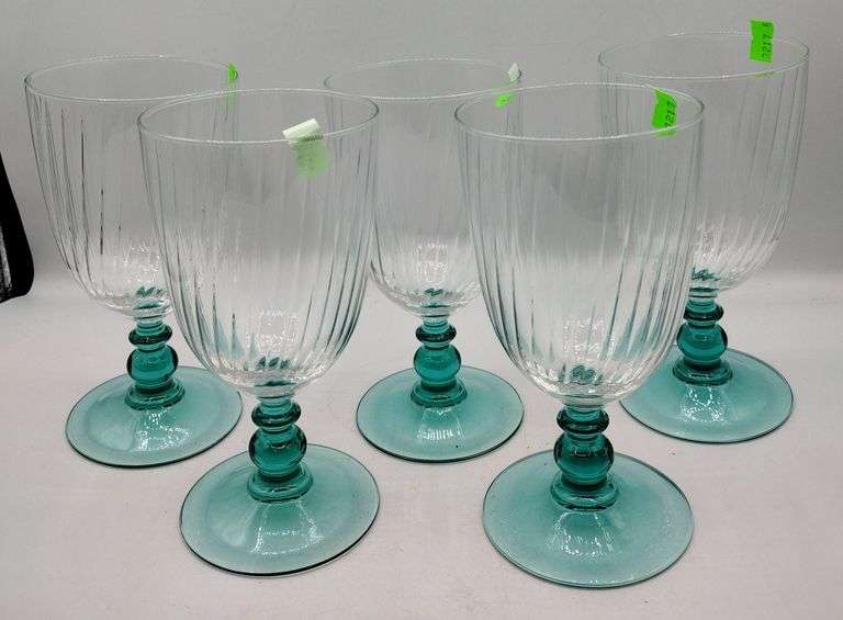 Cristal D'arques Country Manor Turquoise Swirl Optic 5 Ice Tea Glasses