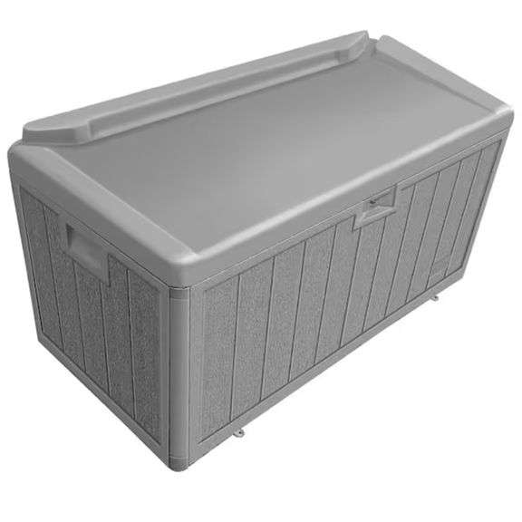 Hampton Bay 110 Gal. Grey Resin Wood Look Outdoor Storage Deck Box with Lockable Lid, Model