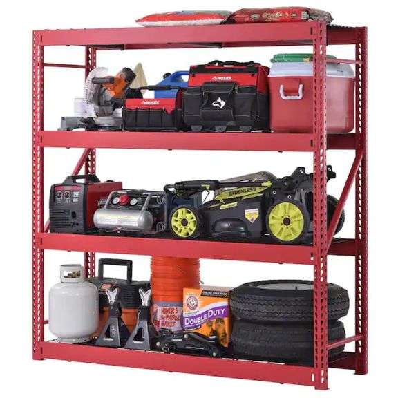 Husky 4Tier Industrial Duty Steel Freestanding Garage Storage Shelving Unit in Red (77 in. W x