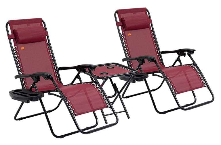 Outsunny Zero Gravity Chairs Set of 2 with Folding Table & Cup Holder