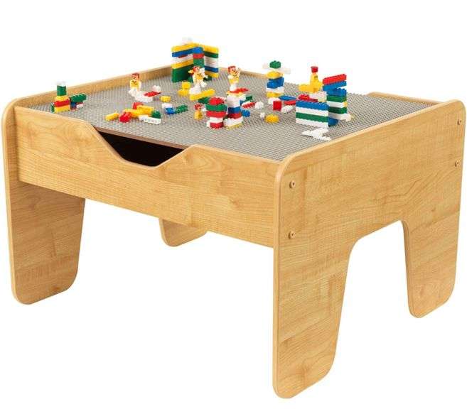 KidKraft Reversible Wooden Activity Table with Board with 195 Building