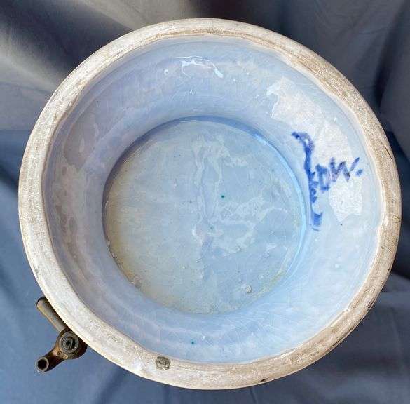 Handpainted ceramic water jug 16.75" tall with brass spout Metzger