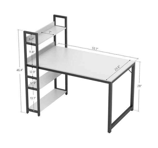 CubiCubi Computer Desk 55 inch with Storage Shelves Study Writing Table