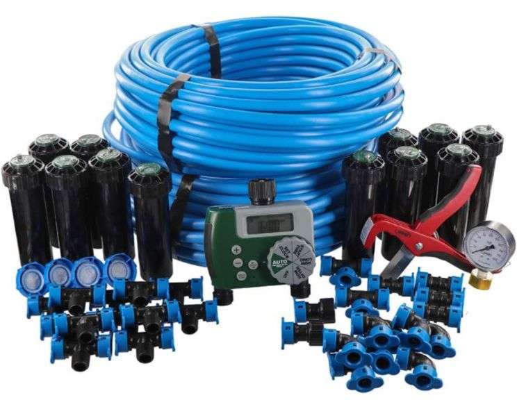 Orbit 50021 InGround BluLock Tubing System and Digital Hose Faucet Timer, 2Zone Sprinkler Kit