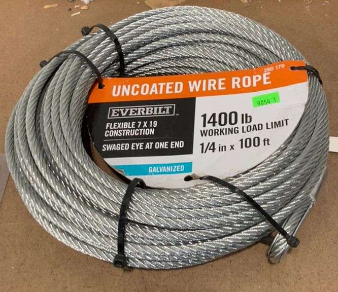 Everbilt Uncoated Wire Rope, 1400 lb Load Limit, 1/4” X 100’ Metzger