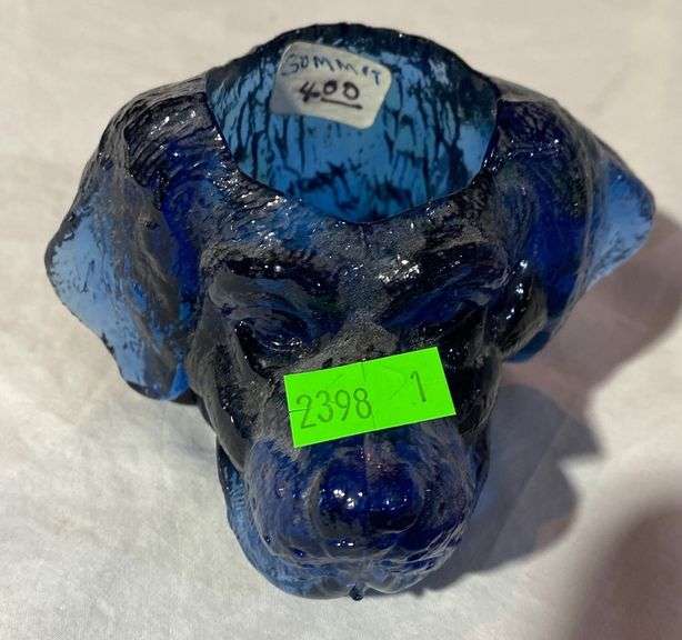 Summit blue glass dog head toothpick holder Metzger Property Services LLC