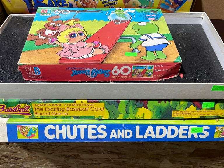 Puzzle, baseball card board game, chutes & ladders Metzger Property