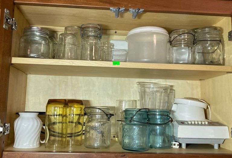 Canning Jars, drinking glasses, blender, canister Metzger Property