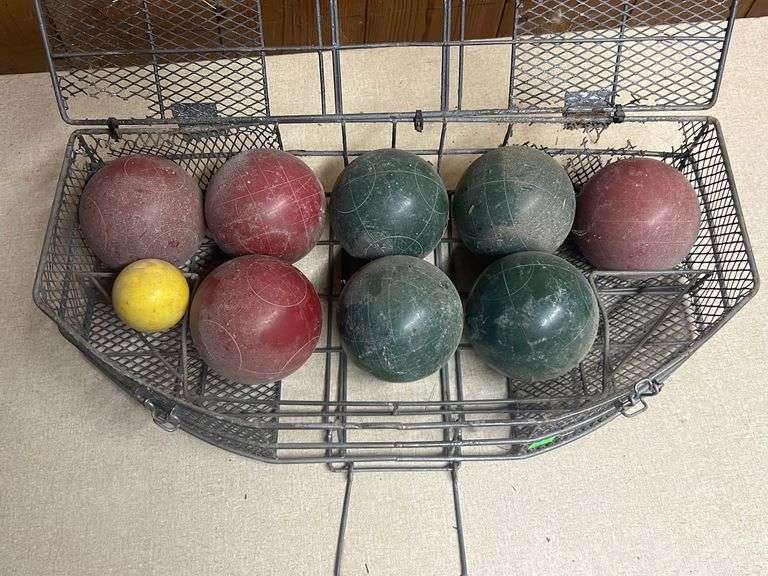 Vintage Croquet Bocce balls in metal carrying case Metzger Property