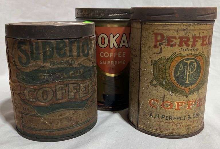 (3) Vintage coffee tins Metzger Property Services LLC