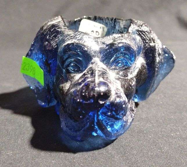 Summit blue glass dog head toothpick holder Metzger Property Services LLC