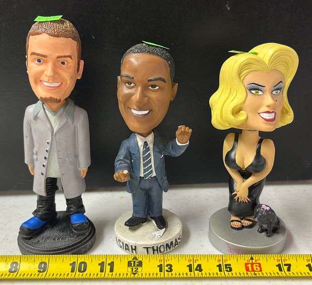 (3) Bobbleheads 7" Anna Nicole, Isiah Thomas, Justin NSYNC damaged