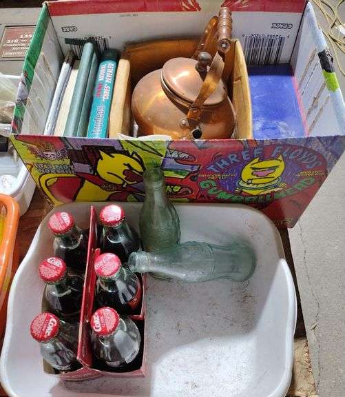 Cocacola classic 6 pack, 2 cocacola bottles, book assortment, copper