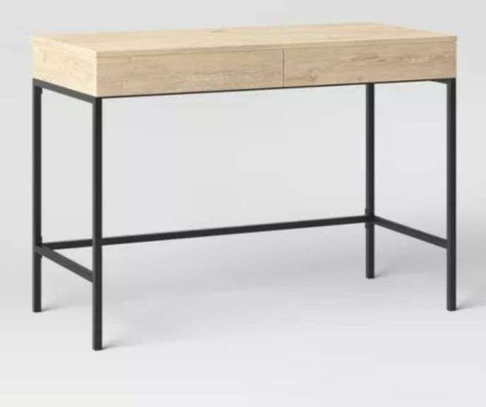 Loring Wood Writing Desk with Drawers and Charging Station Threshold