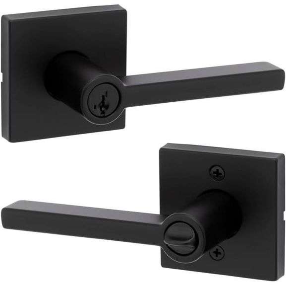 Kwikset Halifax, Door Handle Lever Passage Door for Hall and Closet with Microban, Square Rose