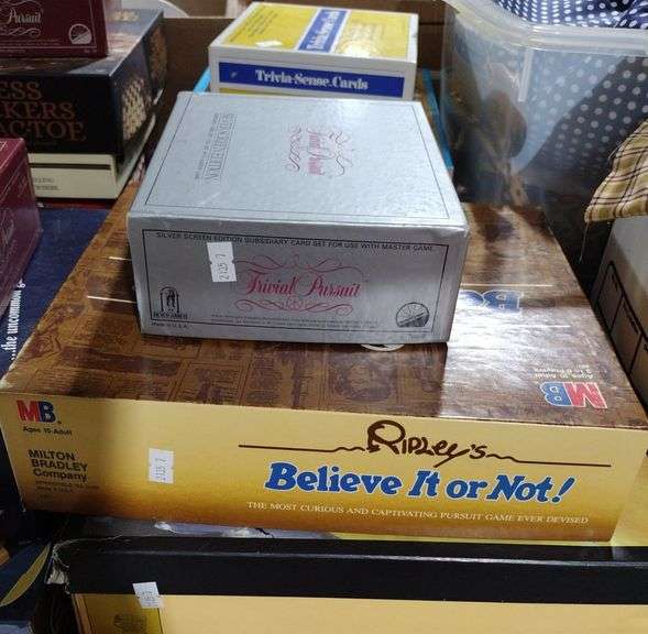 Game assortment includes trivia sense cards, commercial crazies vcr