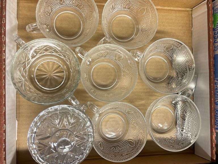 Clear glassware, Teacups and saucers, Figurines one is damaged