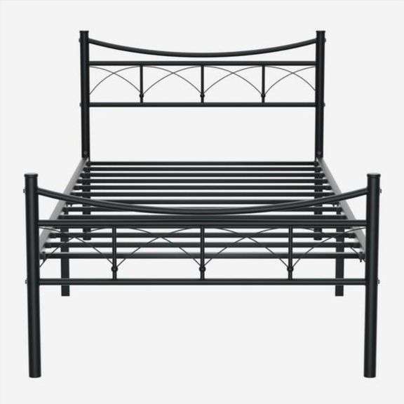 VECELO Victorian Bed Frame ，Black Metal Frame，Twin Size, 39" W, Carbon