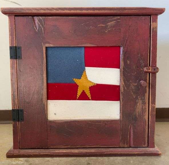 Rustic Wooden Hanging Shelf w/ American Flag Door & Wooden Latch (18