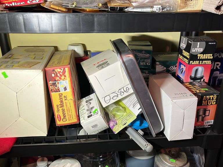 Housewares assortment inc. cheese making kit, travel flask, mugs, misc