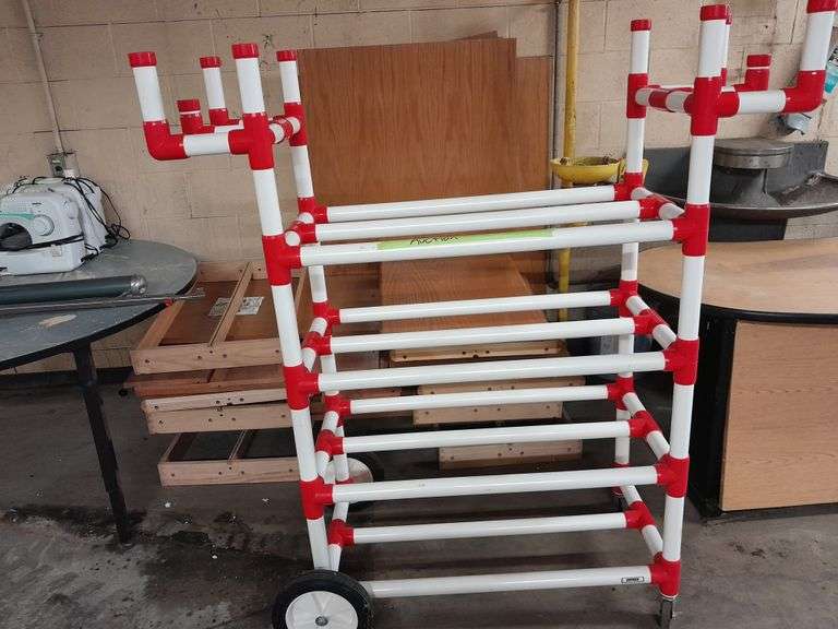 1 Red and White PVC Ball Cart on Wheels Metzger Property Services LLC