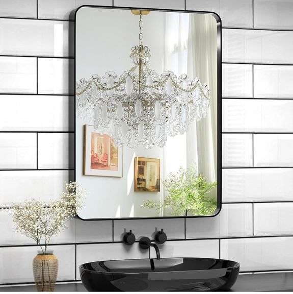 Black Mirror for Bathroom, 32x24 Inch Bathroom Mirrors for Over Sink
