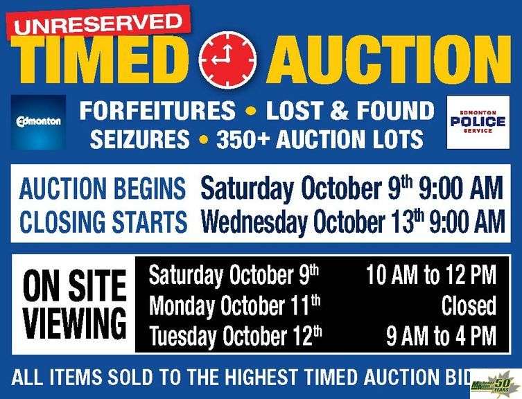 October 13, 2021 City of Edmonton Unreserved Timed Auction