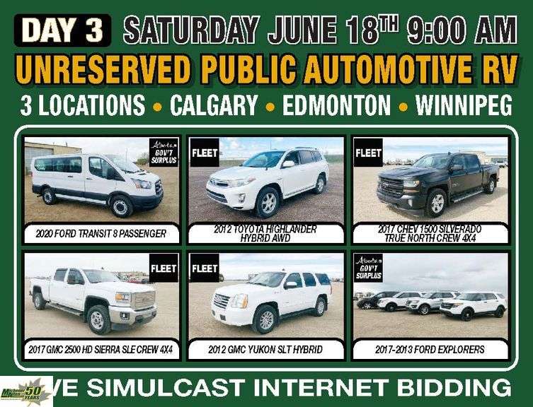 June 16 - 18, 2022 - Unreserved Equipment, Trucks, Trailers, Light Vehicles & RV Auction
