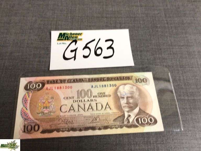 1975 CAD One Hundred Dollar Bill Michener Allen Auctioneering Ltd