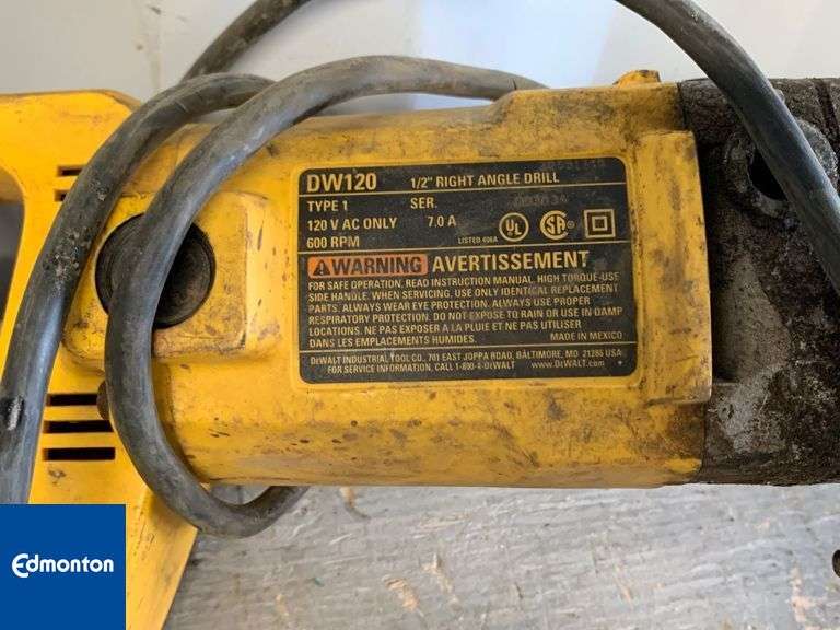 DeWalt DW120 Right Angle Drill Qty 1 Michener Allen Auctioneering Ltd