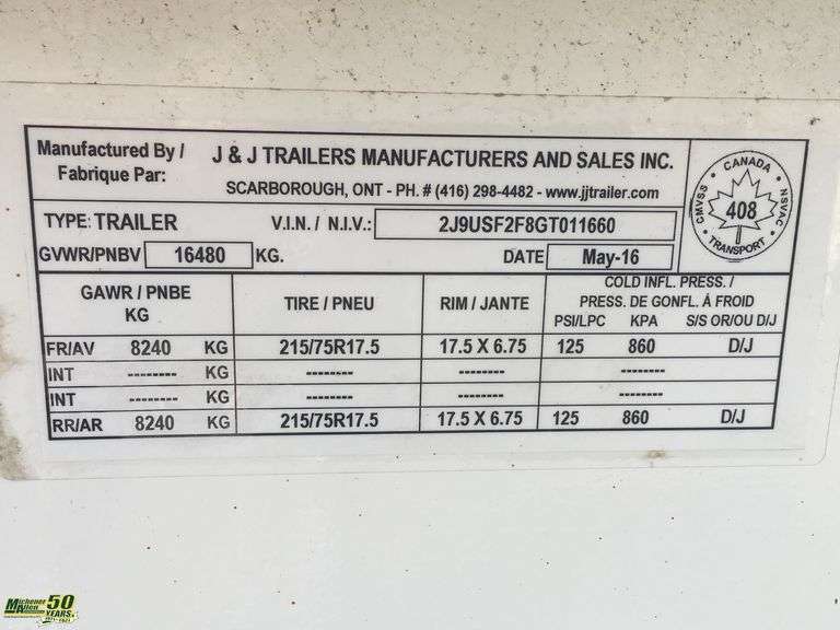 2016 J&J Trailers T/A 24 1/2’ Reel Trailer Michener Allen