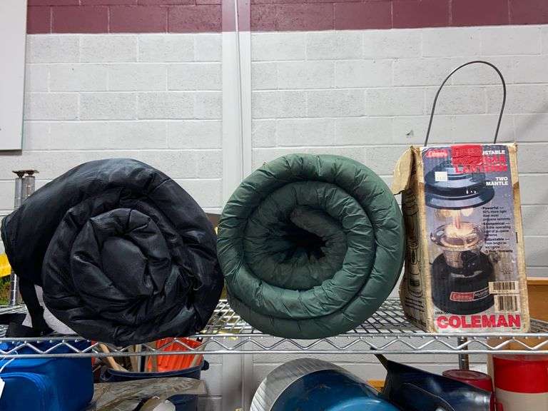 Coleman lantern and two sleeping bags McLaughlin Auctioneers, LLC