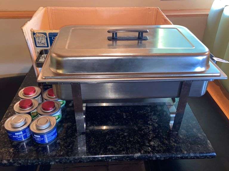NEW IN BOX BAKERS & CHEFS 8 QT CHAFING DISH WITH (6) STERNO CONTAINERS McLaughlin Auctioneers