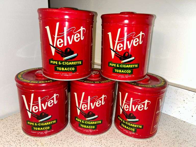 Lot of Vintage Velvet Tobacco Tins McLaughlin Auctioneers, LLC mc
