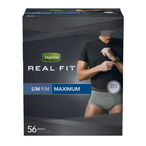 Depend Real Fit Incontinence Underwear for Men, Max Absorb, S/M, 56ct