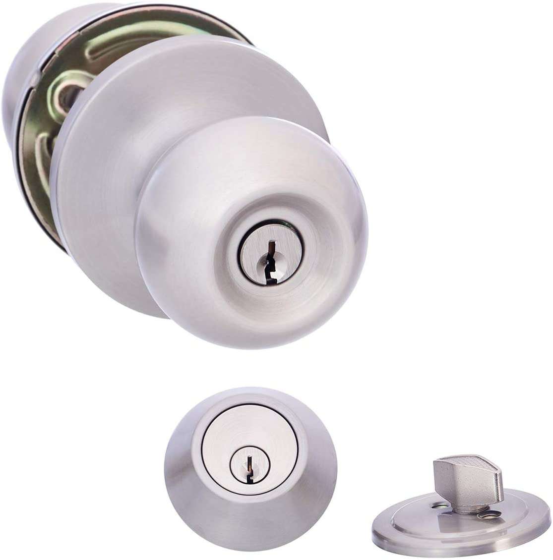 AmazonBasics Exterior Door Knob With Lock, Standard Ball, Satin Nickel Mariner Auctions