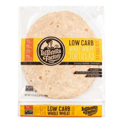 Whole Wheat Low Carb Tortillas Large Flour, 17.5 Oz - Pack of 8