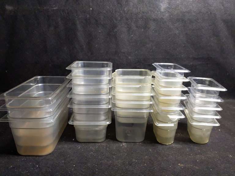 Large Lot Of Plastic Ingredient Containers For Prep/Kitchen Tables