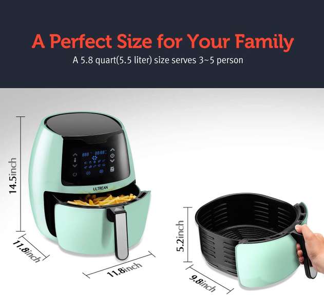 Ultrean 5.8 Quart Air Fryer, Electric Hot Air Fryers Oilless Cooker