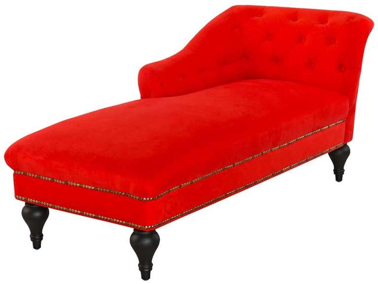 Chaise Lounge Indoor Chair Tufted Velvet Fabric, Modern Long Lounger