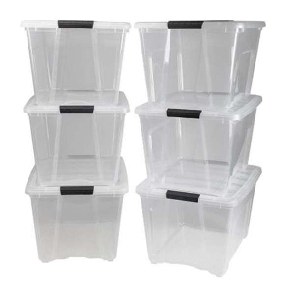 IRIS 53 Quart Stack & Pull Box, 6 Pack, Clear New/Open Box item