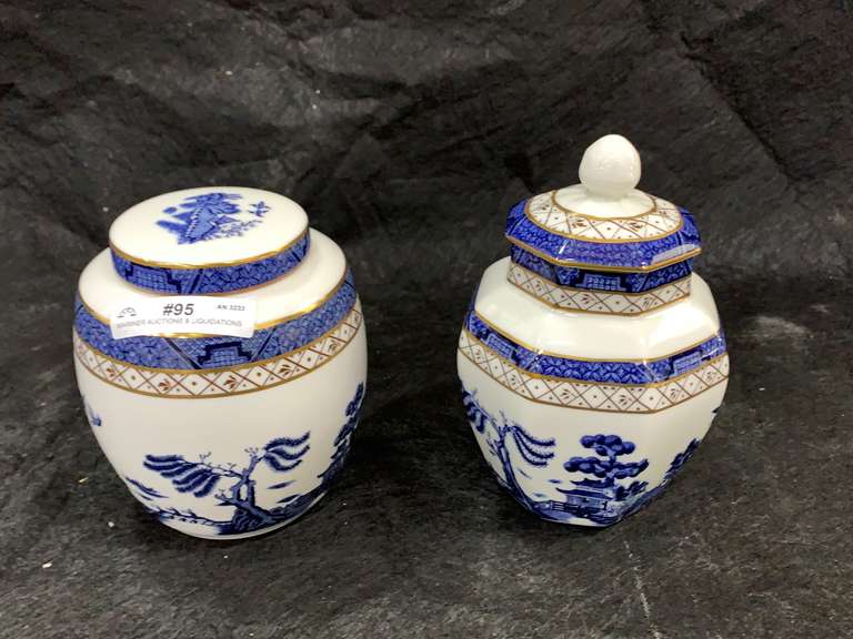 2 Royal Doulton Blue White Covered Jars (56") Mariner Auctions
