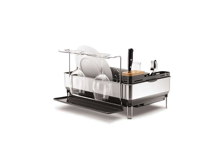 simplehuman Steel Frame Kitchen Dish Drying Rack with Swivel Spout