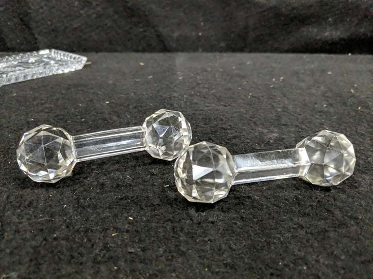 Vintage Crystal Tray With 2 Crystal Dumbbell Knife Holders Mariner