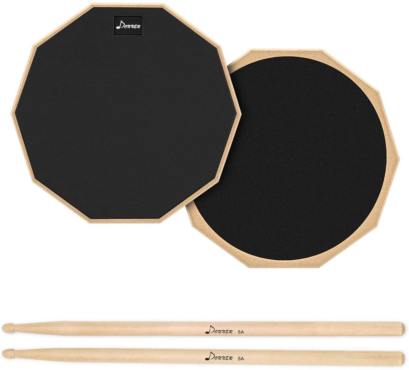 Donner 12 Inches Drum Practice Pad 2Sided Silent Drum Pad Set Gray