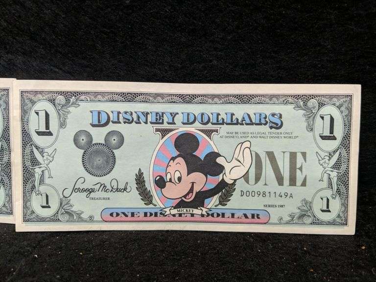 2 X 1987 Mickey Mouse Disney Dollars Mariner Auctions & Liquidations Ltd.