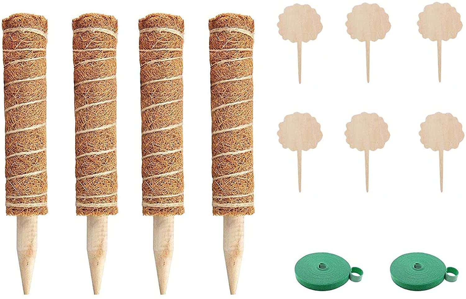 Sanxun 4Pack 12 Inch Moss Pole Coco Coir Poles with 6 Pcs Wooden