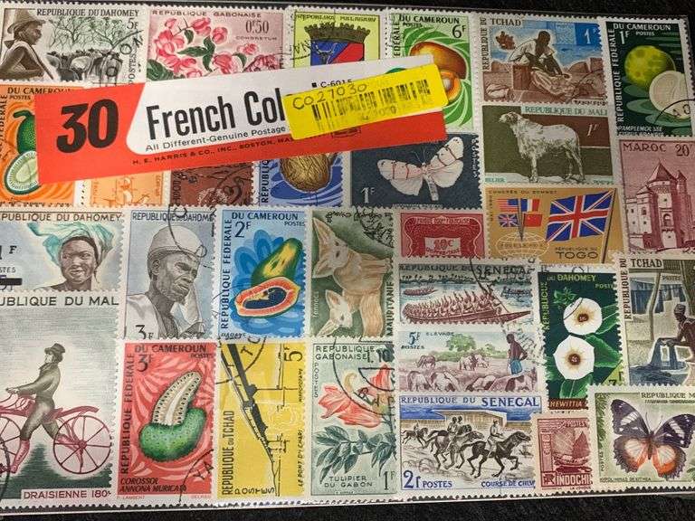 Vintage 30 French Colonies Stamps Mariner Auctions & Liquidations Ltd.