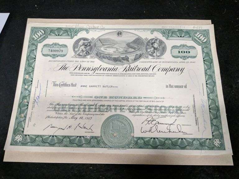 Vintage 1967 The Pennsylvania Railroad Company 100 Shares Stock