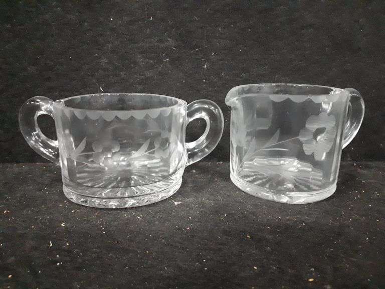 Etched Glass Sugar & Creamer Mariner Auctions & Liquidations Ltd.